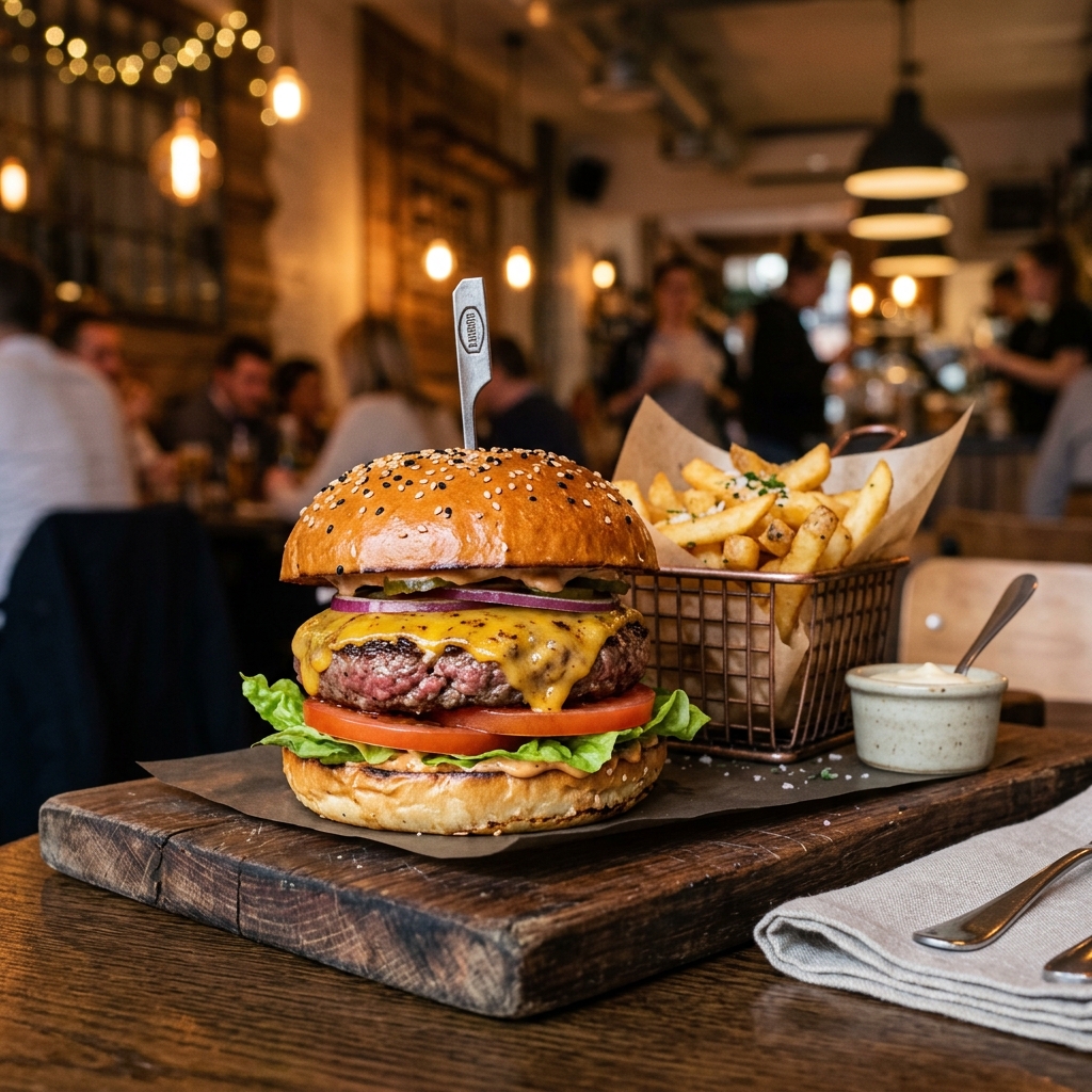 Gourmet burger served at Dako Cafe