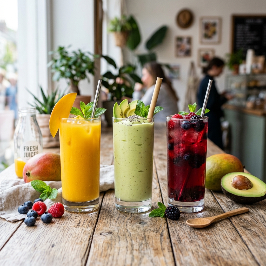 Fresh colorful fruit juices at Dako Cafe