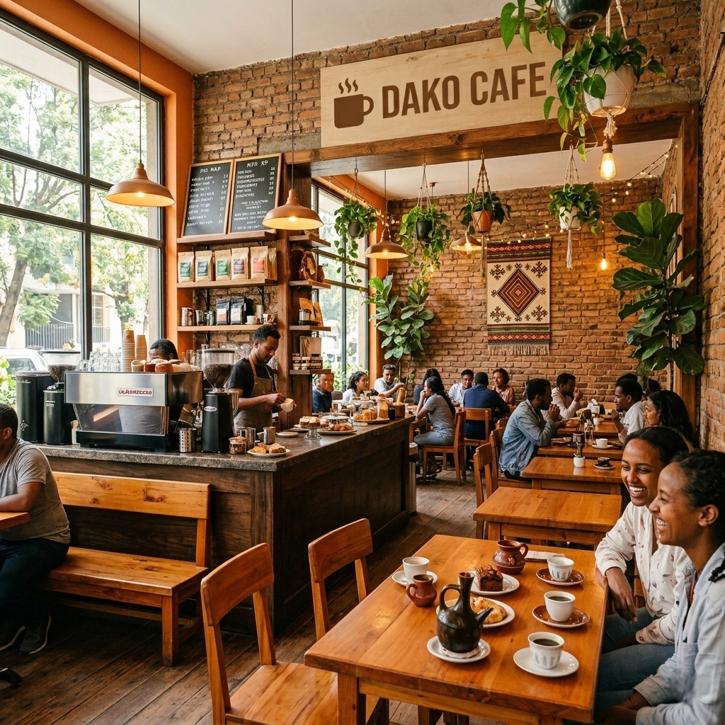 Dako Cafe interior - cozy modern café in Dukem, Ethiopia